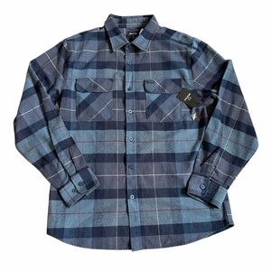 Brixton Men’s Bowery Flannel Button Up Sz L Standard Fit Navy Carolina Blue NWT